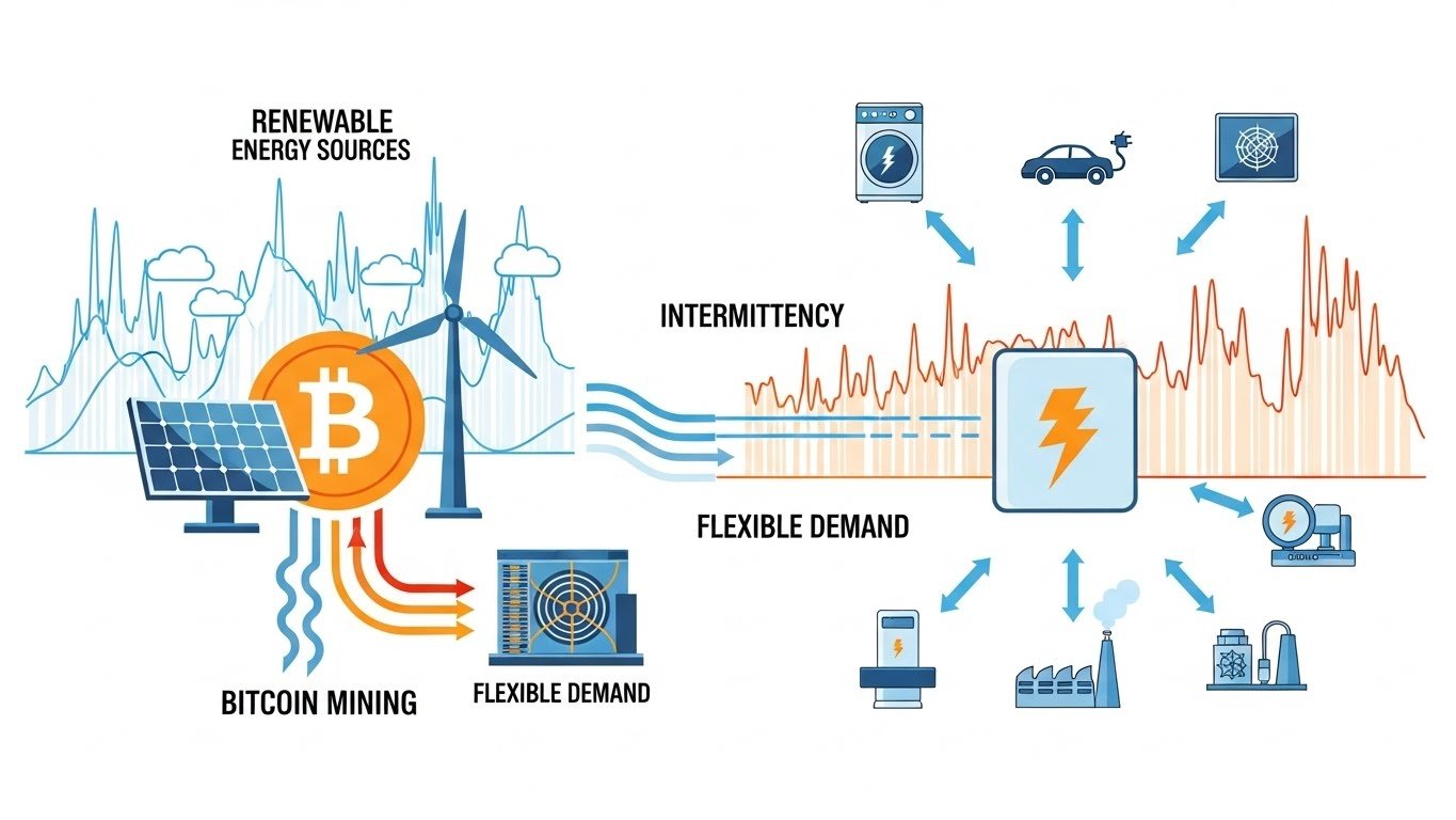Bitcoin mining Renewables, intermittency, and flexible demand